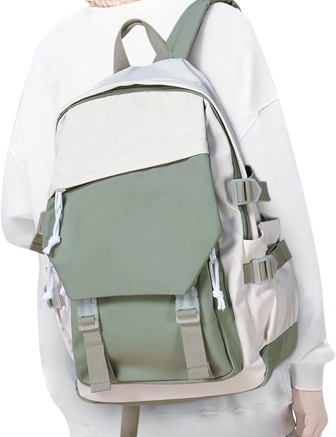 coowoz School Backpack Kids College Aesthetic Cute Backpack Lightweight Casual Daypack Laptop Backpacks Men Women Rucksack Sport High Middle School Bookbag for Girls Boys Gray Green white
