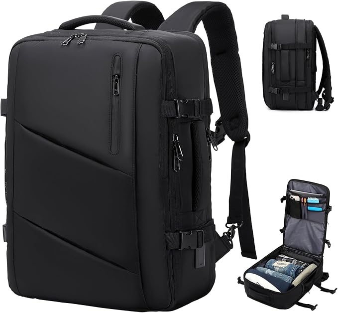 Carry on Travel Backpack for Men Women, Extra Large 40L Flight Approved Expandable Suitcase With USB/Type-C Charging Port, Victoriatourist Water Resistant Luggage Daypack Business Weekender Bag, Black