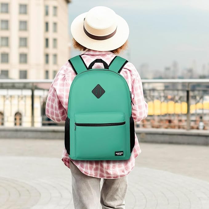 YAMTION 17 Inch School Backpack for Teens,Green Bookbag Classic Backpack with USB Port for High School College Students