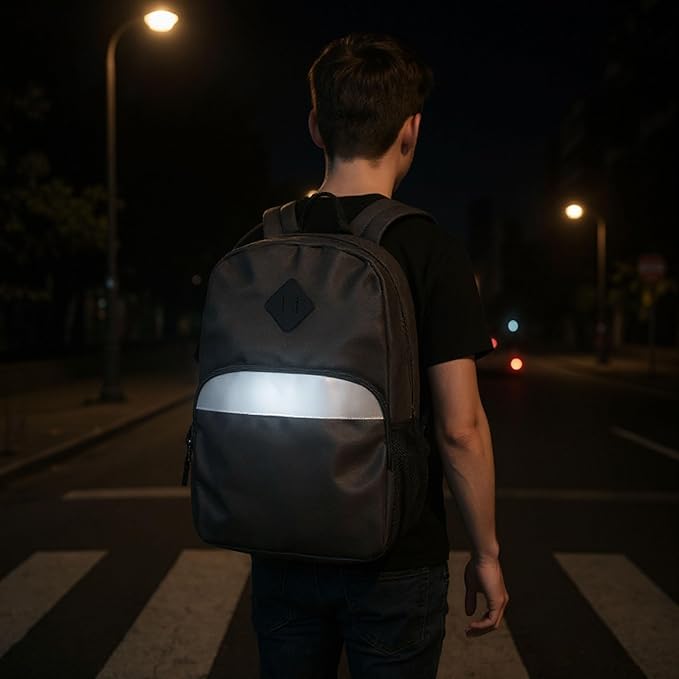Trail maker Reflective School Backpack for Kids | Colorful Backpack with Adjustable Straps, Side Water Bottle Pockets (Black)