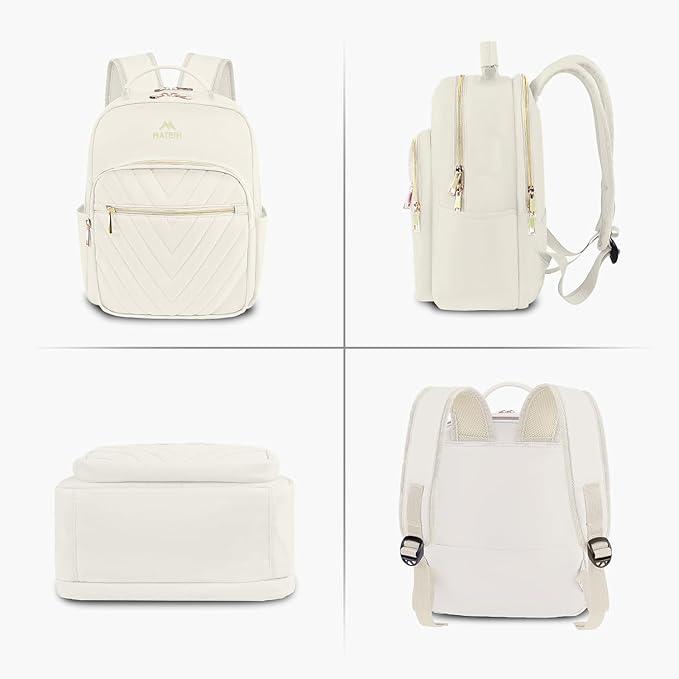 MATEIN Cute Backpacks for Women, Mini Stylish Daypack Purse, Waterproof Anti-theft Travel Casual Daily Rucksack Shoulder Handbag for Work College Dating, 2pcs Sets, Beige