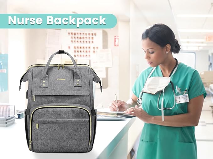 LOVEVOOK Extra Large Travel Laptop Backpack Women, 18 Inch Womens Work Backpack Purse, Waterproof Anti-theft Travel Back Pack with USB Charging Port for College Teacher Nurse, Grey