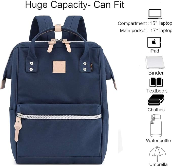 himawari Large Travel Backpack with Laptop Compartment 17 Inch Roomy Doctor Bag College backpack for Women&Men-Not include USB Port(1882-Navy blue&plus)