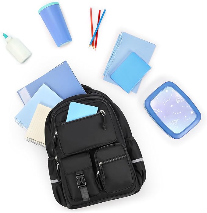 mibasies School Backpack for Teen Girls: 17.9 IN Backpack for Women with Laptop Compartment for Middle High Elementary School College Travel- Kids Bookbag Black