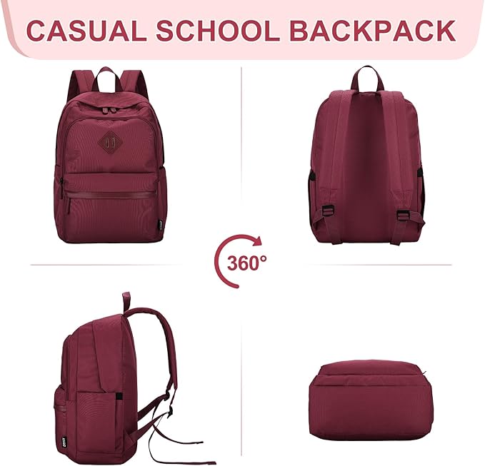 RAVUO Backpack for Women, Water Resistant School Bookbag with 15.6 inch Laptop Compartment Casual College Schoolbag Daypack for Teen Girls,Red
