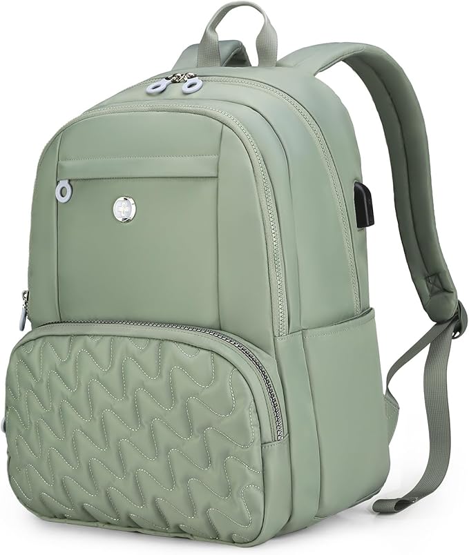 Swissdigital Design Travel Backpack for Women, 15.6 inch Laptop College Grayish Medium Simple Modern Backpacks for School with USB Charging Port for Womens Girls | SD1711-27