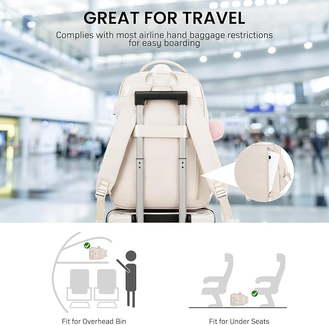 Student Laptop Backpack for College Teen Girls, Cute Middle High School Bag Women Bookbag Large Travel Back Pack Fit 15.6 Inch Laptop (Beige)
