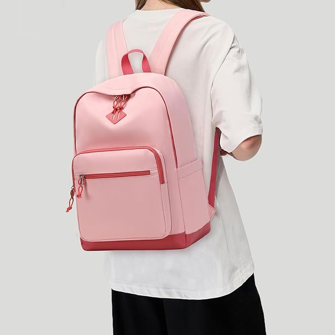 Lohol Classic Backpack for Girls Teens, Lightweight Bookbag for School Travel College (Pink/Red)