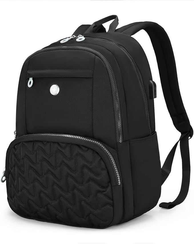 Swissdigital Design Backpack for Women, 15.6 inch Laptop College Black Medium Simple Modern Backpacks for School with USB Charging Port for Womens Girls | SD1711-01