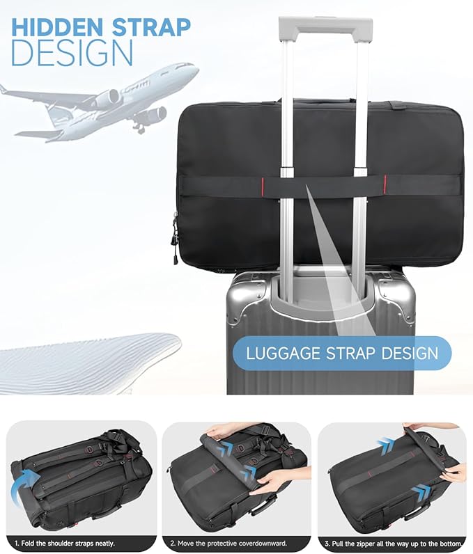 60L Convertible Carry On Backpack&Duffle Bag&Weekender Bag with 17" Padded Laptop Sleeve, USB Charging Port, Shoe Compartment for Men Women, Travel, Tactical, Gym, Hiking, Overnight Trips
