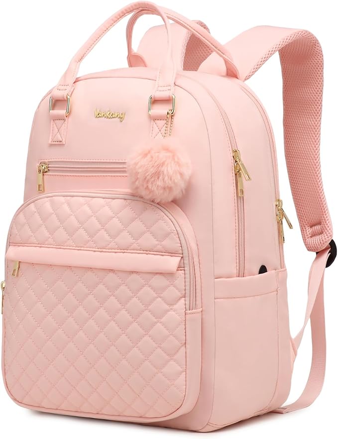 Girls School Backpack, Laptop Backpack for Women Middle High School College Students, Travel Work Bag Cute Nursing Bookbag, Pink