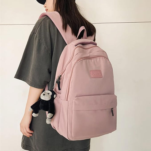 Aesthetic Backpack Cute Backpack for School College Backpack Large Capacity Bookbags for Girls Women Students Casual Travel Daypacks Solid Color(Pink)