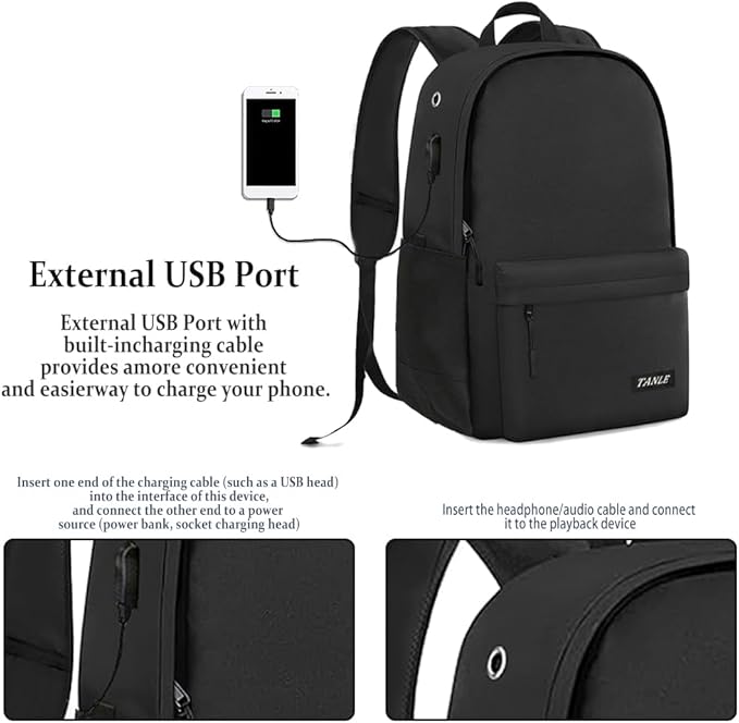Multifunctional Casual Backpack for Men Women, Lightweight Water-Resistant School Bookbag for College Work Travel, Black 01