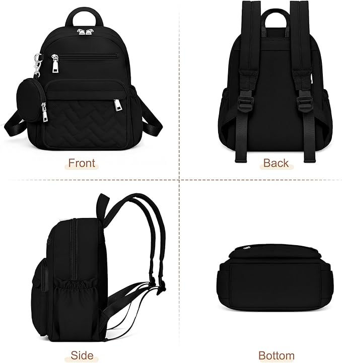 Mini Backpack for Women Small Backpack Purse, Anti Theft Backpack Waterproof Lightweight Puffer Back packs for Travel, Work with Coin Purse Black