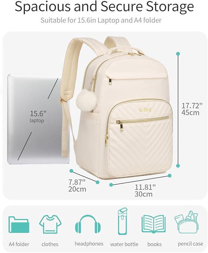 Laptop Backpack Women Bookbag, Teen Girls Backpack for Middle High School College Students, Teacher Work Bag Back Pack Travel, Beige