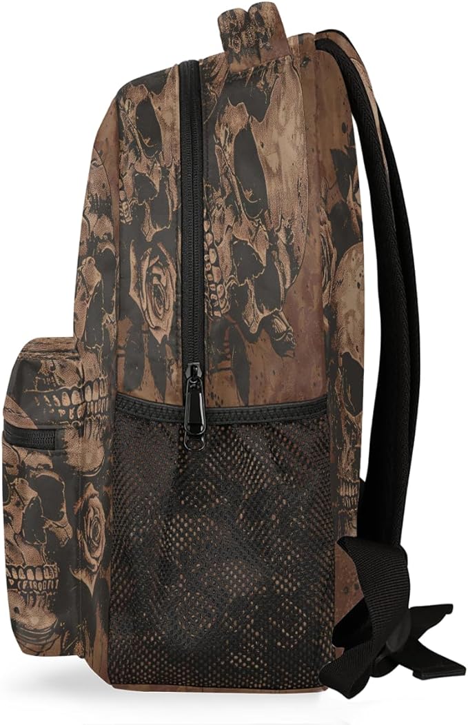 Pardick Vintage Skull Backpack for Kids Girls Boys Lightweight School College Students 18in Bookbag Large Capacity Computer Backpacks Laptop Rucksack Travel Gym Hiking Camping Daypack