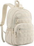 College Bookbag for Women, 17.3in Laptop Backpack Quilted Backpack Puffer for Travel Work Casual Daypack, School Backpack for Teens, Beige