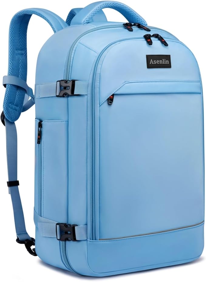Asenlin 30L Travel Backpack for Women Men,Fit 15.6 Inch Laptop Backpack Flight Approved Luggage Carry On Water Resistant for Weekender Overnight Large Daypack Light Blue