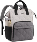 LOVEVOOK Laptop Backpack for Women, 15.6 inch Work Travel Backpack Purse, Puffer Quilted Laptop Backpack Casual Daypack for Nurse Teacher，Black-White-Gray