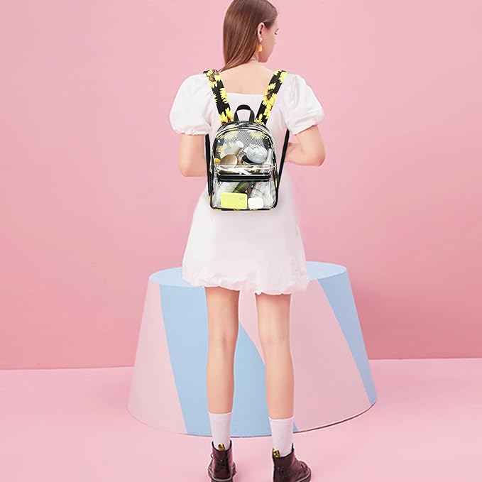 BTOOP Clear Mini Backpack for Stadium Events 12x12x6 Small Transparent Backpacks Plastic See Through Clear Bag for Concerts Work Festival Security Travel
