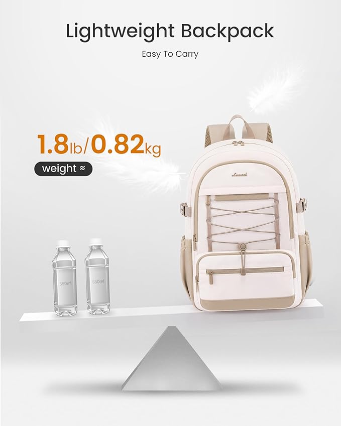 LOVEVOOK School Backpack for Teen Girls, Large Capacity College Student Laptop Backpacks with Water Bottle Holder, Cute Backpack Purse for Teenage, Lightweight Casual Travel Backpack，Beige-khaki
