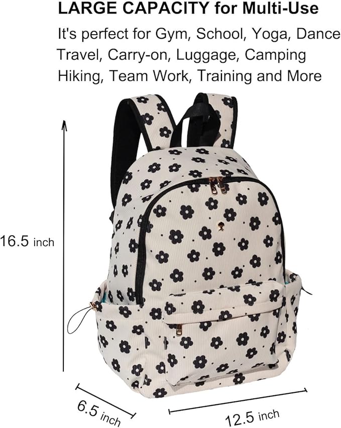 ESVAN Corduroy Backpack Lightweight Fashion 17 inch Laptop Bag for Women Casual College (Corduroy Black flower)
