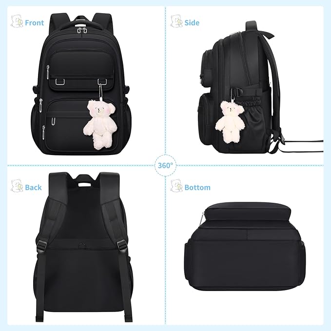 School Backpack for Kids Girls Cute Travel Backapck for College Women Men Casual Laptop Bookbag for Teen Student(Black)