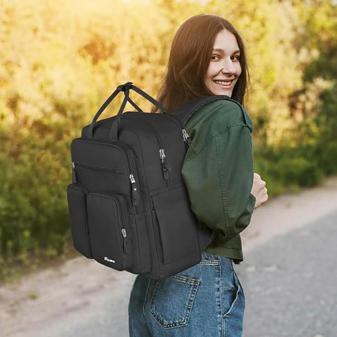 Mancro Travel Backpack for Women with TSA Laptop Compartment, 15.6 Inch Laptop Backpack with Dry-Wet Pocket, Fashion Casual Travel Computer Backpack for Women, Black