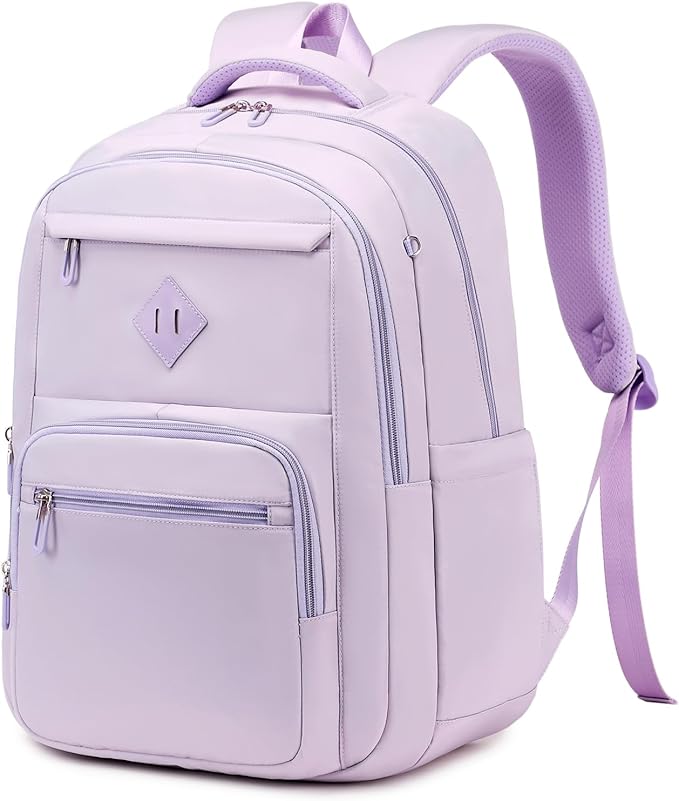 School Backpack for Girls, Lightweight Kids Bookbag Classic College Backpack for Teen Women with Luggage Strap, Age 8-18 Years Old, Purple