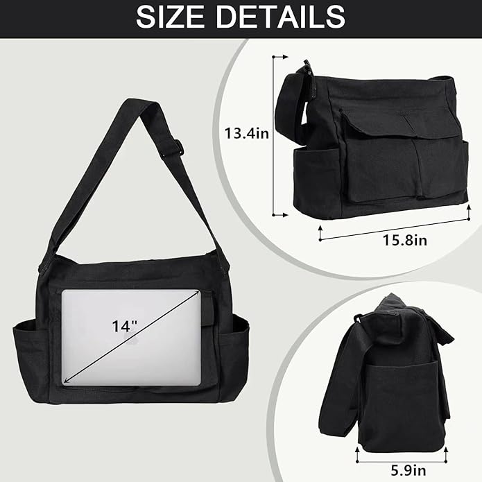 Canvas Messenger Bag Large Hobo Crossbody Bags with Multiple Pockets,School Vintage Shoulder Laptop Bag for Women and Men
