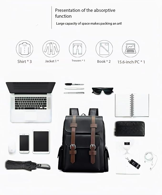Business Men and Women PU Leather Backpack 15.6inch Laptop Waterproof Backpack Travel Commuter Lightweight schoolbag (Brown backpack8,Medium)