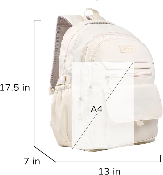 Phaoullzon Girls School Backpack for Boys, College Aesthetic Laptop Bookbag for Travel,Beige