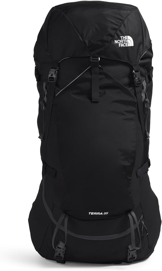 The North Face Terra 55 Backpack - Unisex Hiking Pack, Cinch-Top Opening with Zipper, Pole & Ice Axe Attachments, TNF Black/Asphalt Grey-NPF, Small/Medium