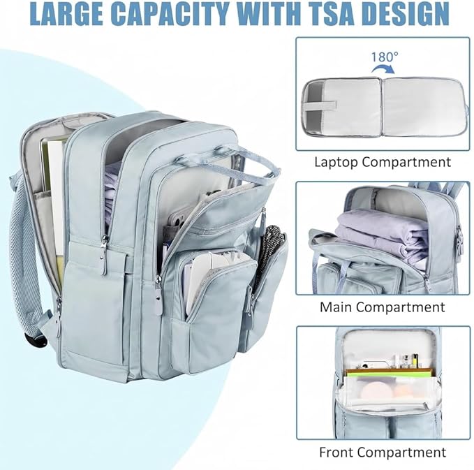 Mancro Travel Backpack for Women, Womens TSA Laptop Backpack with 15.6 Inches Laptop Compartment and Dry-Wet Pocket, Travel Daypack Weekend Backpack for Women, Blue