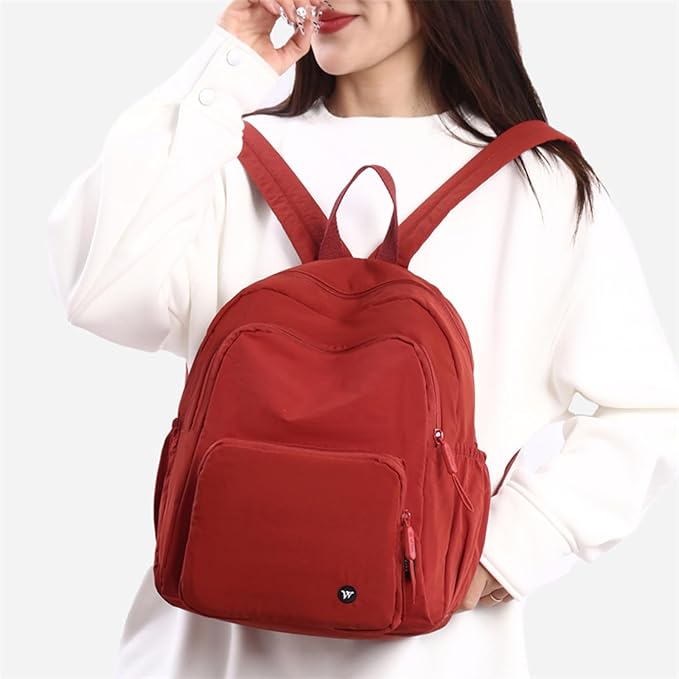 Small Nylon Backpack Mini Casual Daypack Lightweight Backpack for Women Travel Purse (Red)
