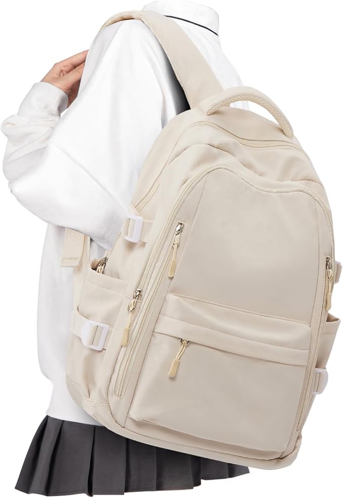 BOXSAM Lightweight Backpack for Women, Large Laptop Travel Backpack Casual Daypack College Bag Rucksack for Men. Beige
