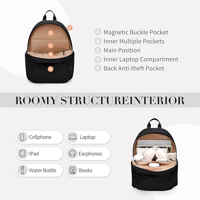 Mini Backpack for Women Fashion Small Backpack Purse Lightweight Daypack for Work Trave Daily,Black
