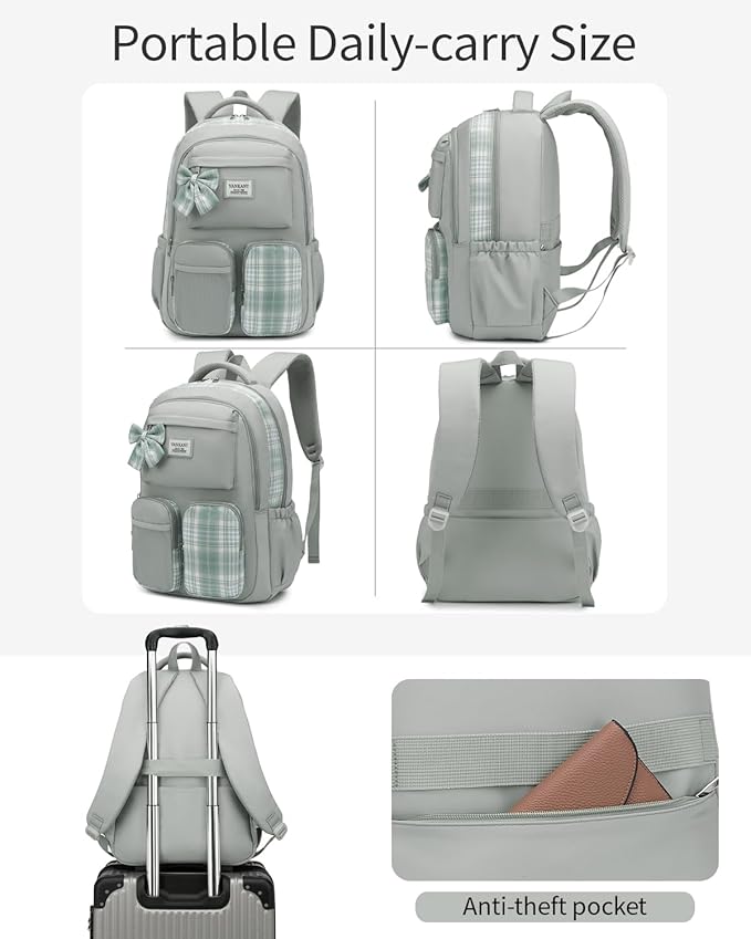 School Backpack for Teen Girls Cute Bookbags Middle High School College Laptop Bags Women Travel Teenage School Bag Daypack, Green