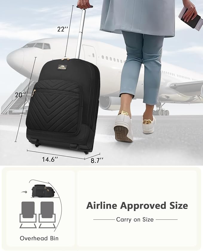 MATEIN Rolling Backpack for Women, 17 inch Water Resistant Wheeled Laptop Backpack, Large Carry On Luggage Travel Backpack with Wheels, Trolley Suitcase Business Overnight Roller Bag for Adults, Black