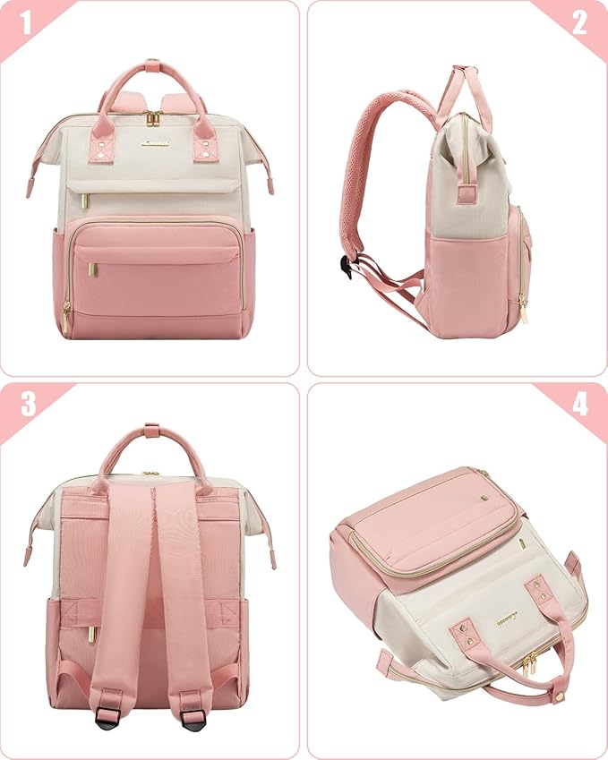 LOVEVOOK Mini Backpack for Women, 14Inch Small Backpacks Purse, Fashion Bag for Work Travel Gift, Lightweight Daypack, Beige-Pink