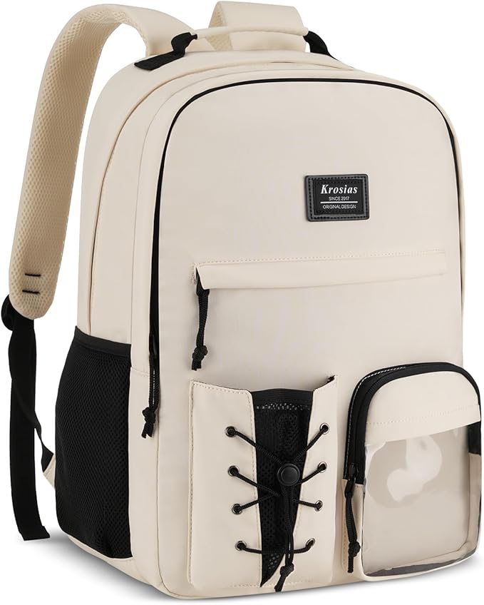 School Backpack for Women, Bookbag for Teen Girls College Backpacks for Students Large 15.6 Inch Laptop Bag for Travel Work, Beige