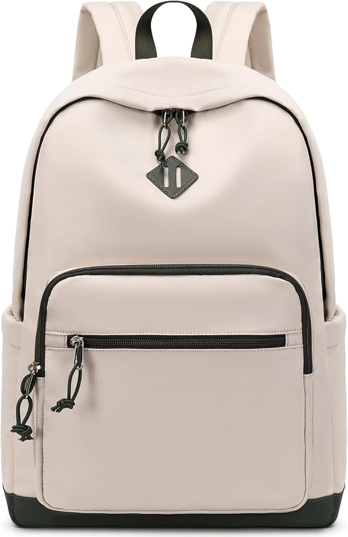 Lohol Classic Backpack for Girls Boys Teens, Lightweight Bookbag for School Travel College (Beige/Green)