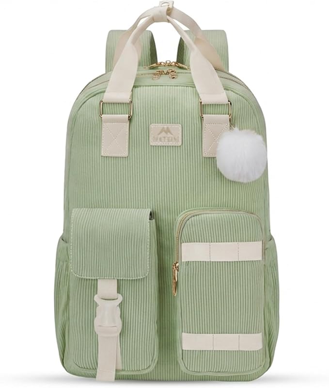 MATEIN 15.6 Laptop Backpack, Cute School Backpack for Teens Girls Corduroy Computer Bookbag with Luggage Strap, High School College Backpacks Students Daypack Gifts for Girl Sister Kids Nurse, Green