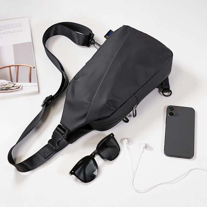 Small Sling Bag, Waterproof Nylon 7.9 Inch Crossbody Chest Bags Daypack Backpack with Anti-theft Pocket for Men Women (Black)