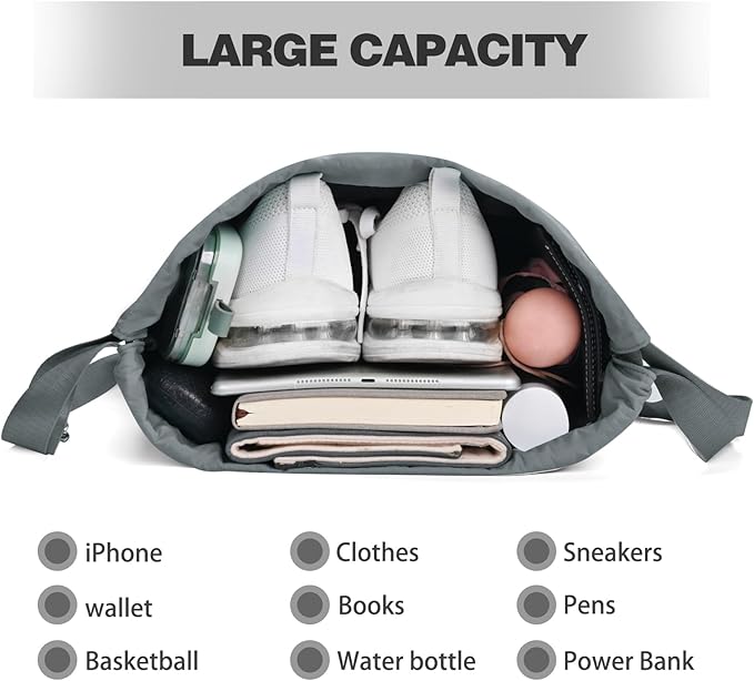 Drawstring Backpack with Wet Pocket Gym Backpack Water-Resistant Cinch String Bag Beach Swim for Women Men