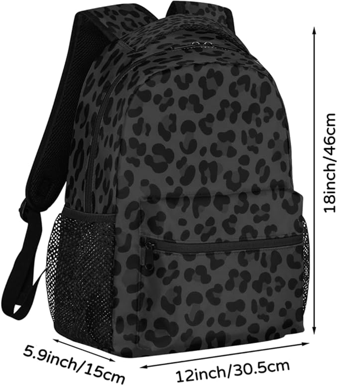 Pardick Black Leopard Cheetah Backpack for Kids Girls Boys Lightweight School College Students 18in Bookbag Large Capacity Computer Backpacks Laptop Rucksack Travel Gym Hiking Camping Daypack
