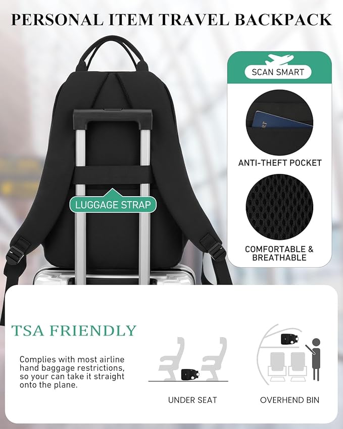 Girls Backpack for School, 17.3in Laptop Backpack Purse with Charging Hole for Travel Work, Cute Book Bag Computer Daypack for Women, Black