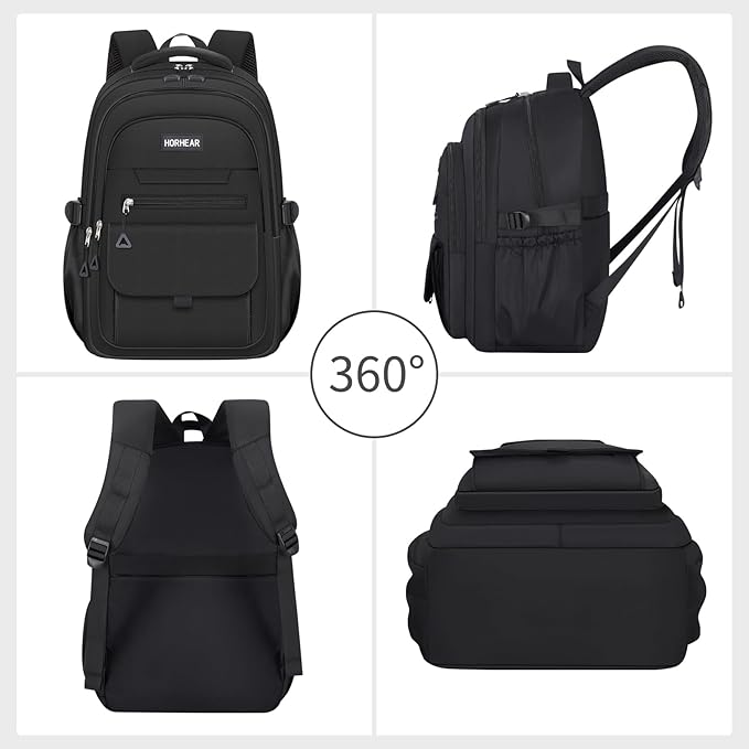 School backpack for Girls, Aesthetic Backpack for Women Cute Bookbag Preppy College (Black)