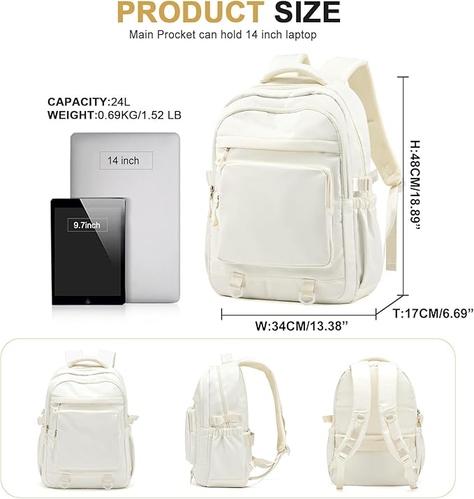 Cute Backpack for College Students Waterproof School Bag High School Backpacks for Teens Girls Boys Laptop Bookbag Casual Daypacks Backpacks for Women Men（Beige）