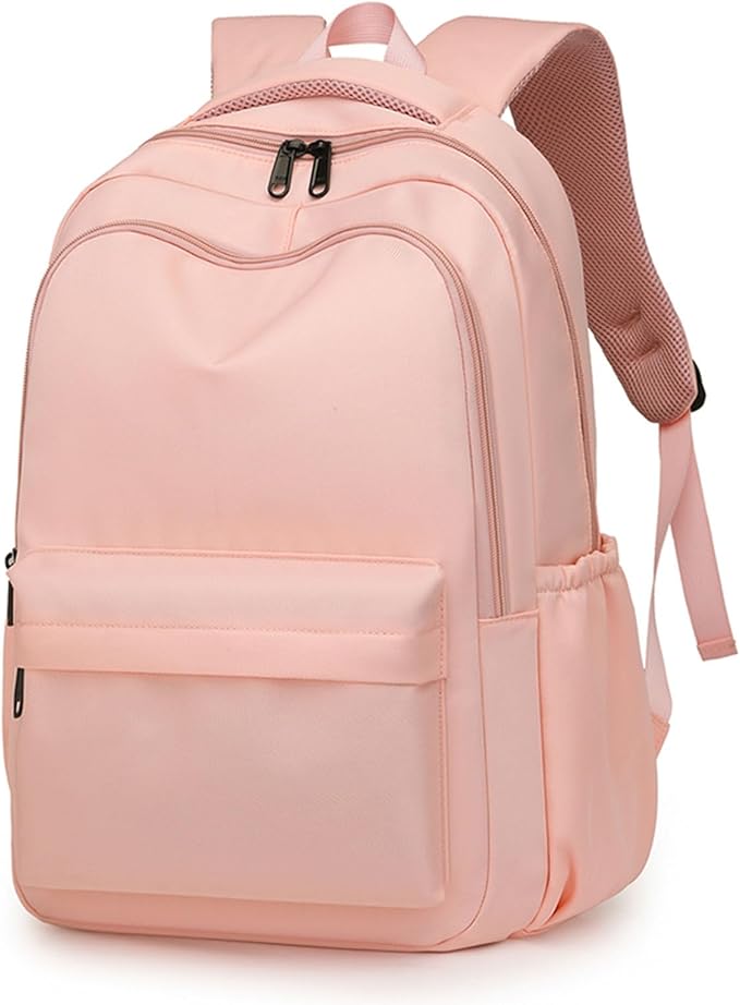 Cute College Backpack for School Aesthetic Backpack for Teen Girls Students Laptop Bag Large Capacity Bookbags Kids Travel Lightweight Backpacks for Casual Daypacks School Bag Solid Color(Pink)